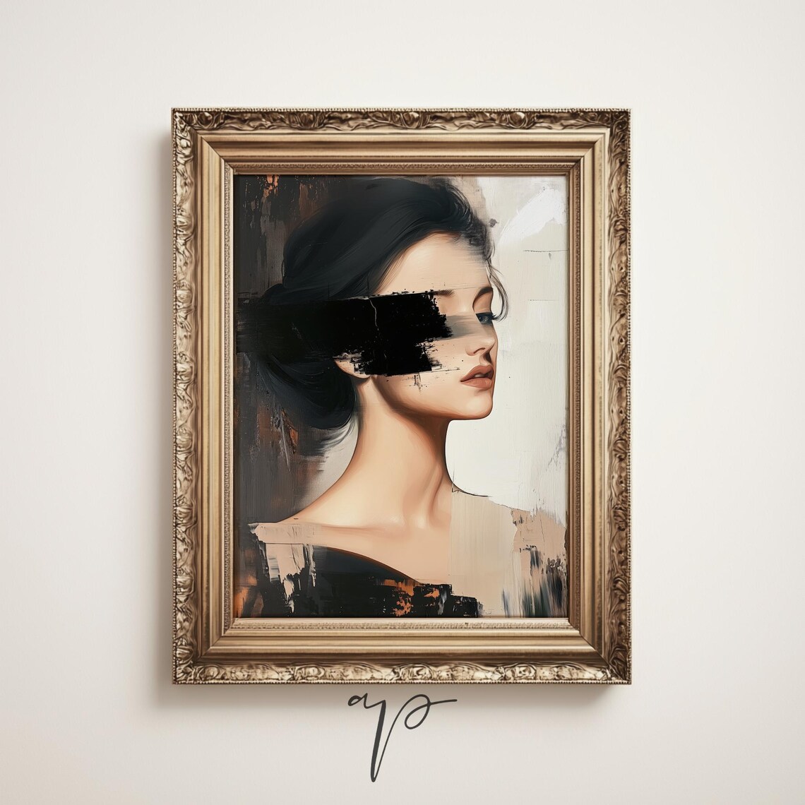 Abstract Woman Portrait Bold Black Brushstroke Modern Art Poster
