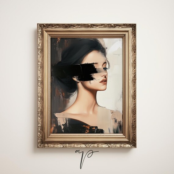 Vintage Woman Figure Art Print Abstract Retro Painting Minimalist Bathroom Wall Decor Abstract Lady Art Moody Painting 9001