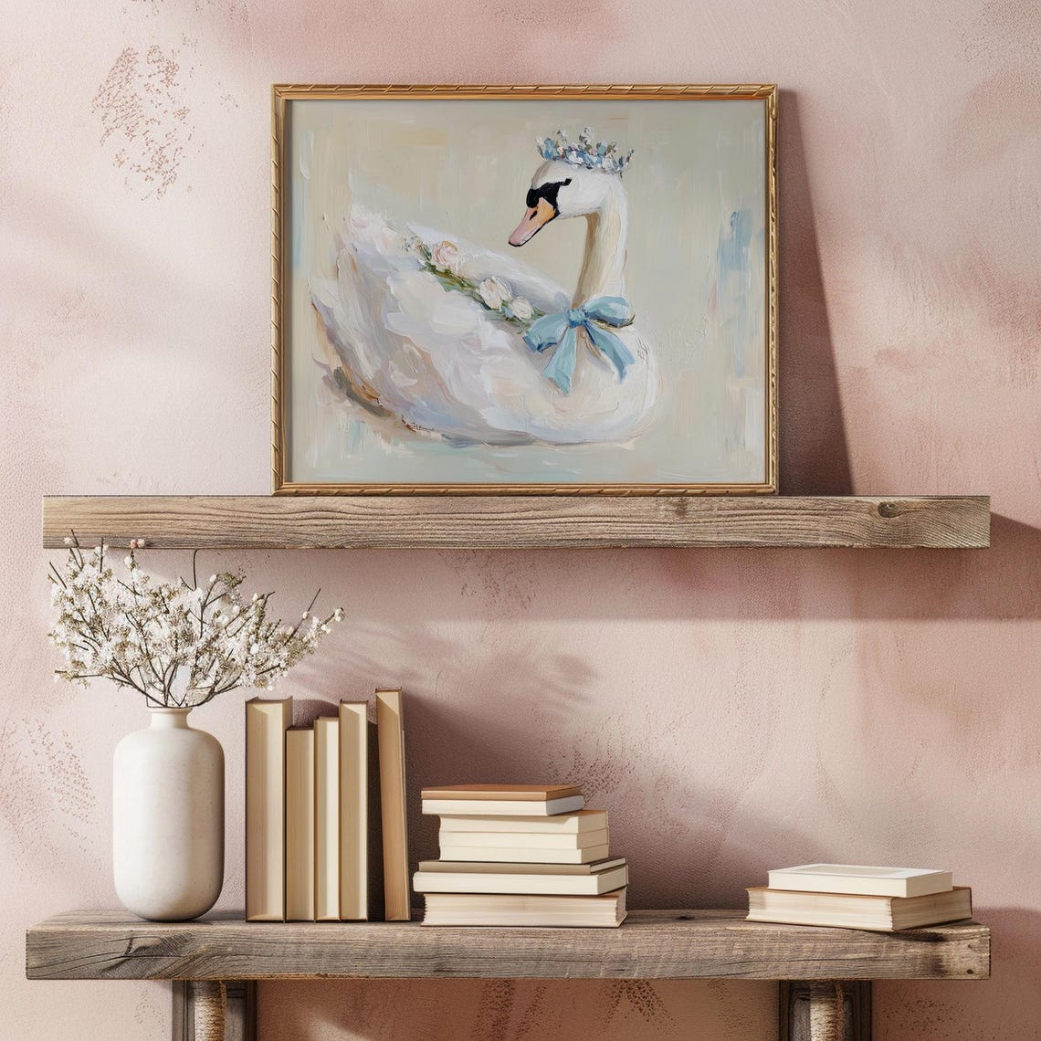 Princess Swan With Flower Crown Blue Bow Rose Garland Poster - Image 3