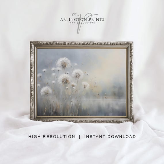 Dreamy Dandelion Field Print Neutral Wall Art Minimalist Nature Painting Farmhouse Decor