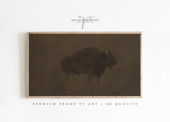 Bison Buffalo Dark Mist Moody Antique Western Wildlife Art Poster