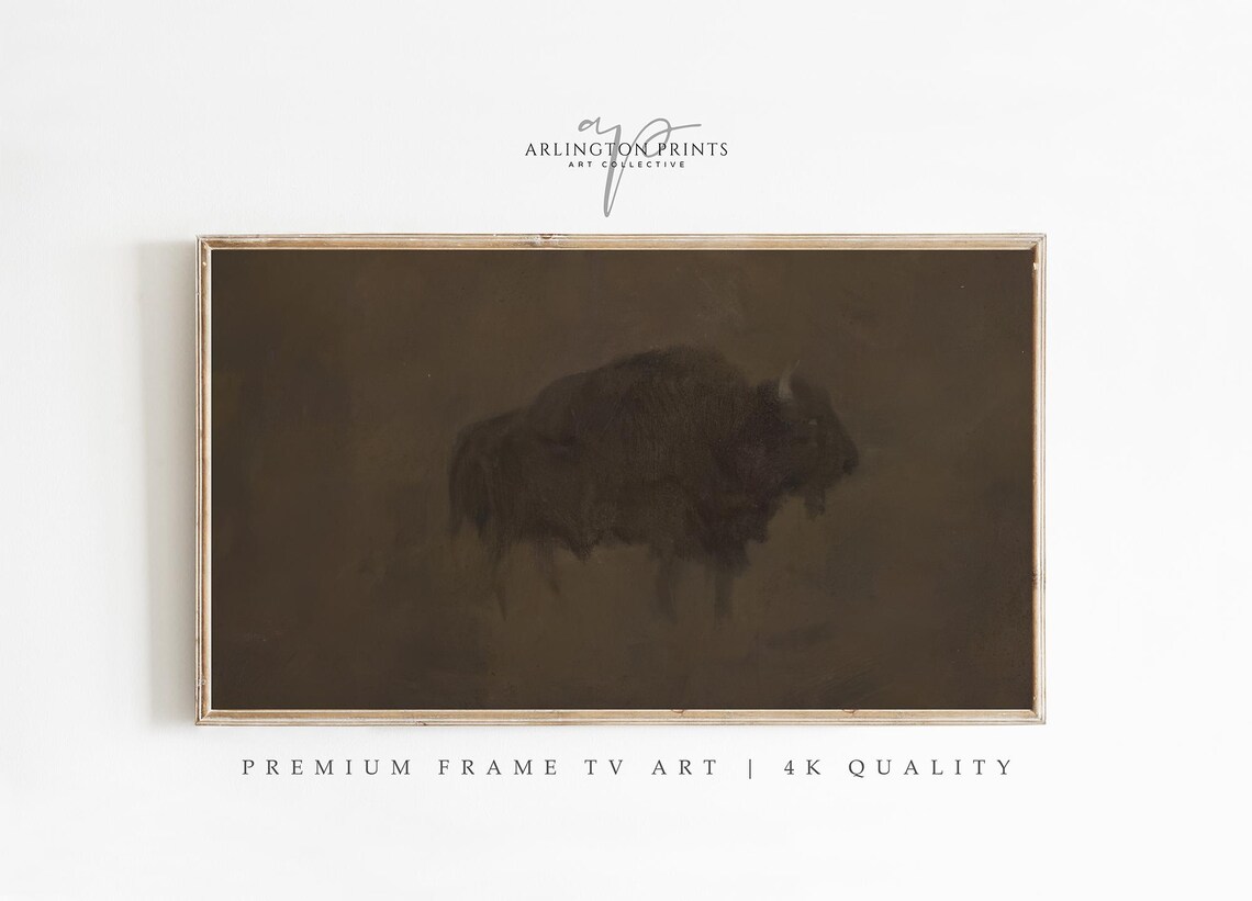 Bison Buffalo Dark Mist Moody Antique Western Wildlife Art Poster
