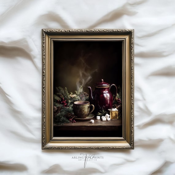 Vintage Hot Cocoa Art Print, Rustic Winter Drink