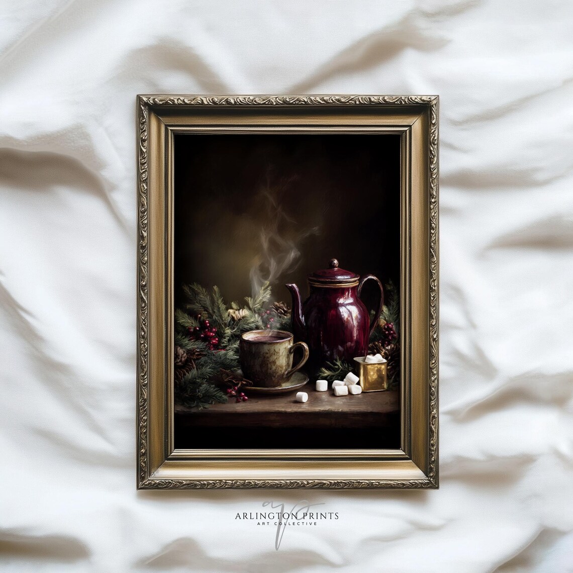 Vintage Hot Cocoa Art Print, Rustic Winter Drink