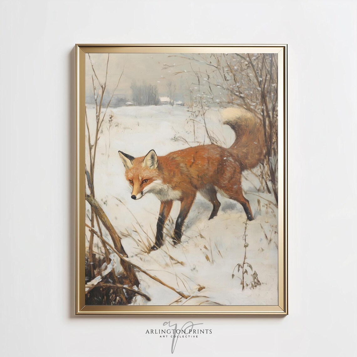 Vintage Red Fox in Snow Antique Woodland Oil Painting Poster - Image 4