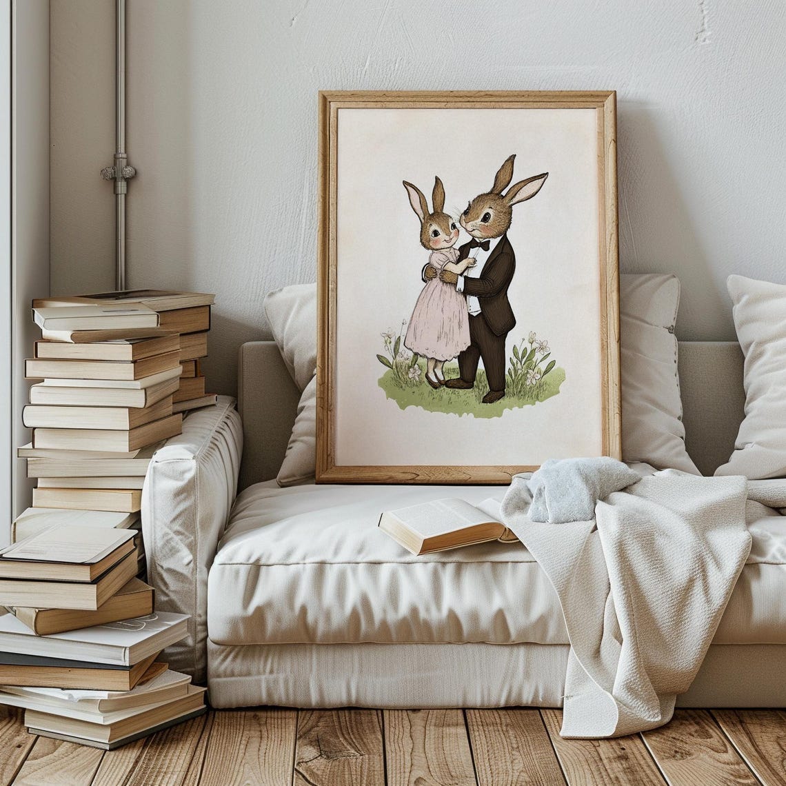 Cute Rabbit Couple Nursery Print Vintage Neutral Nursery Decor Vintage Nursery Wall Art Arlingtonprints Ba19 - Image 2