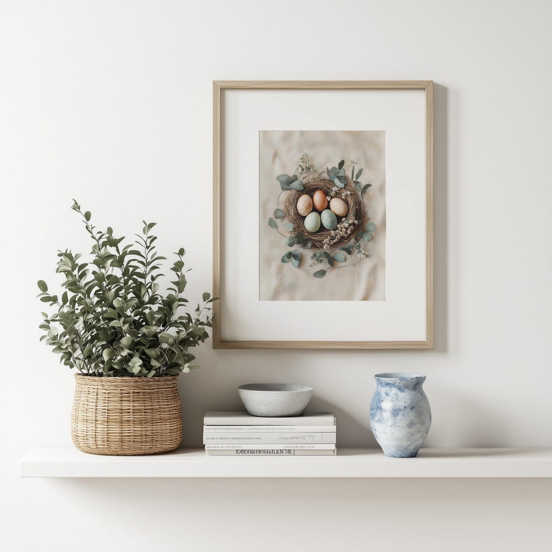 Cottagecore Bird Nest With Speckled Eggs And Eucalyptus Poster - Image 3