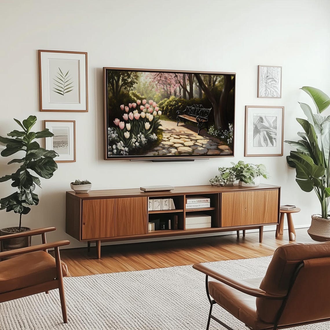 Spring Tulip Garden Path Bench Pastel Frame TV Digital Art Poster - Image 3