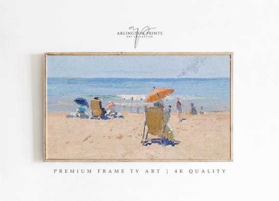 Retro Beach Painting, Impressionist Seascape