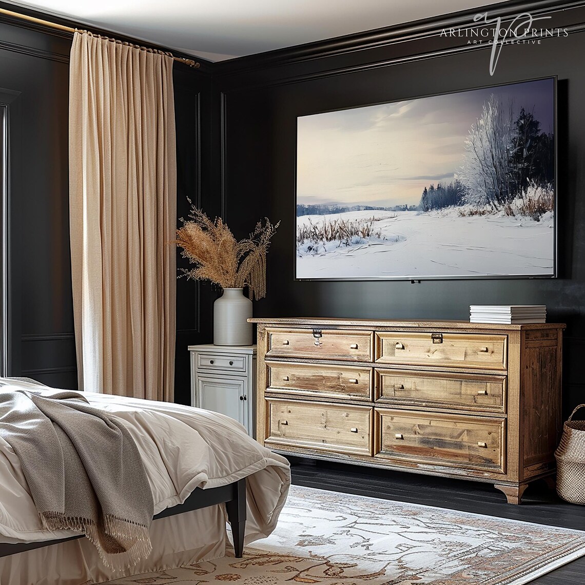 Snowy Winter Landscape Dusk Frame TV Display Moody Wall Print - Image 3