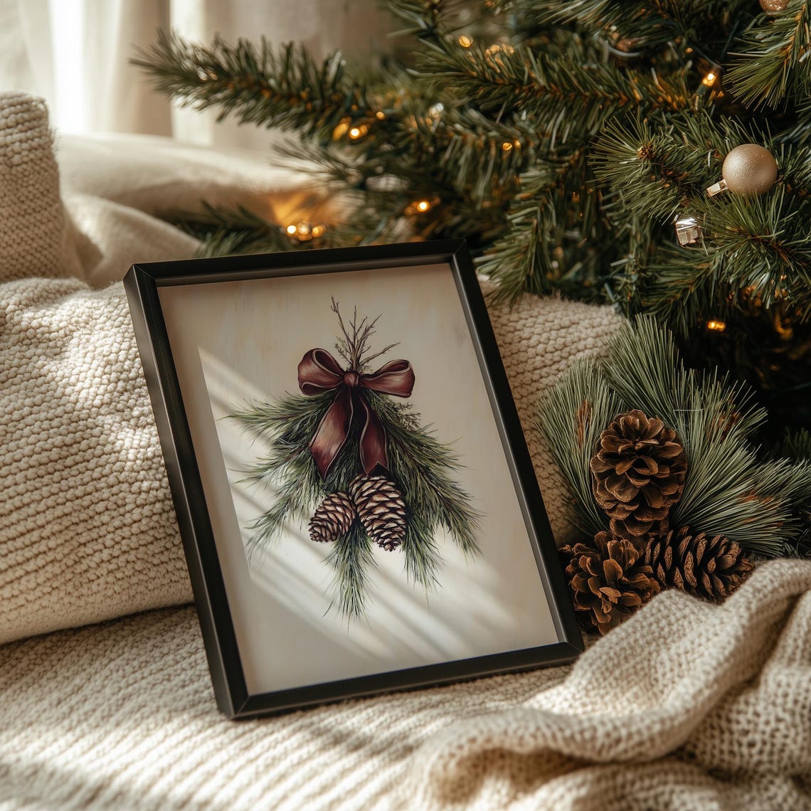 Vintage Christmas Pinecone Swag Rustic Holiday Botanical Poster - Image 4