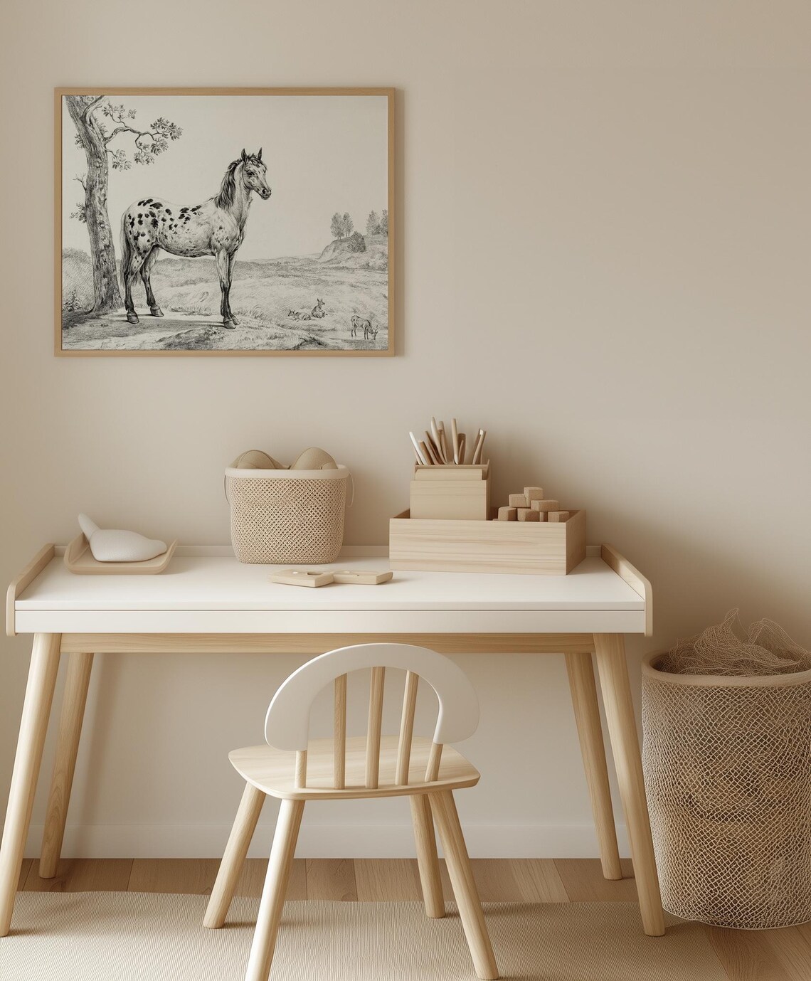 Vintage Engraving of a Spotted Horse Standing in a Pasture Print - Image 4