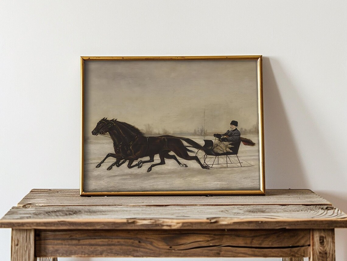Horse Drawn Sleigh Antique Frozen Landscape Vintage Winter Art Poster - Image 3