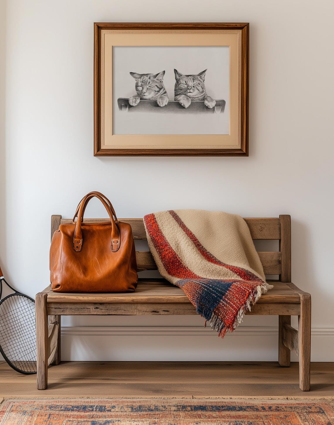 Two Sleepy Tabby Cats Napping Over a Chair Pencil Sketch Poster - Image 3