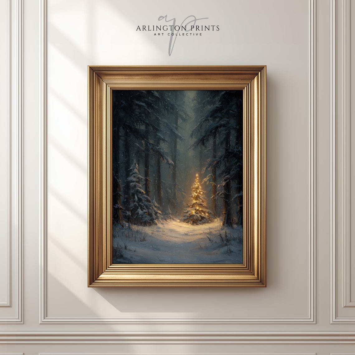 Glowing Christmas Tree In Snowy Pine Forest Winter Night Art Poster