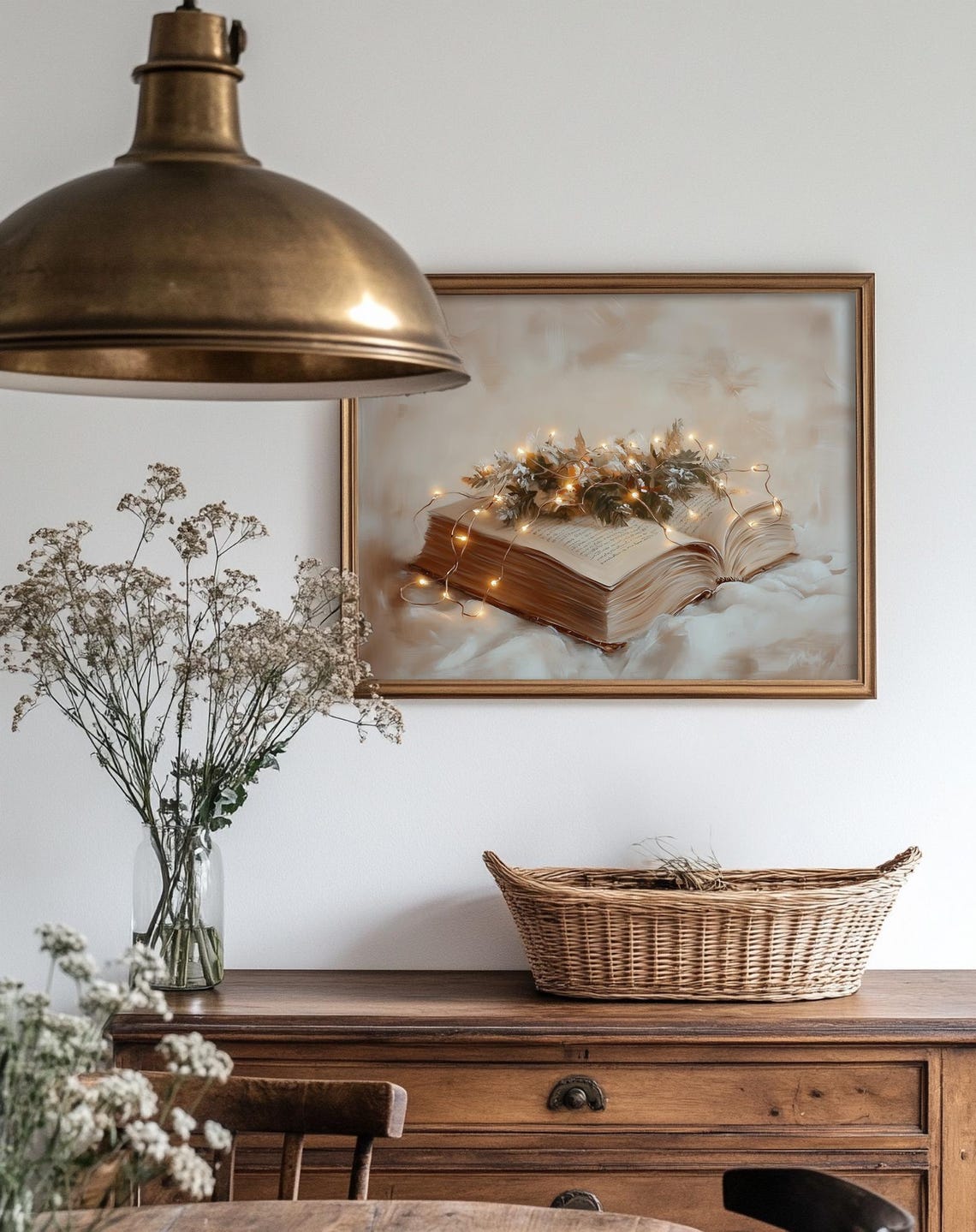 Open Vintage Book Fairy Lights Frosted Greenery Cozy Winter Poster - Image 2