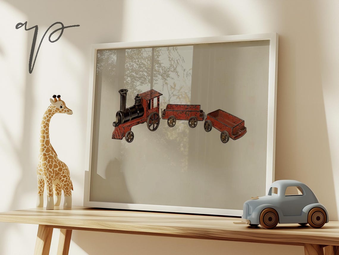 Vintage Red Toy Train Antique Nursery Boys Room Classic Poster - Image 4