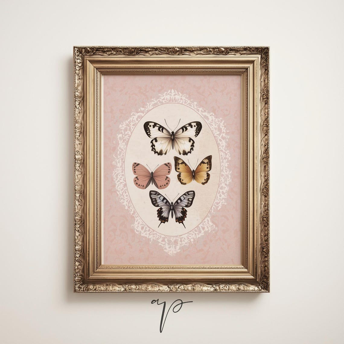 Pink Butterfly Art Print Girl Nursery Decor Butterflies Wall Art Antique Girls Room Decor Vintage Bathroom Wall Art T5914