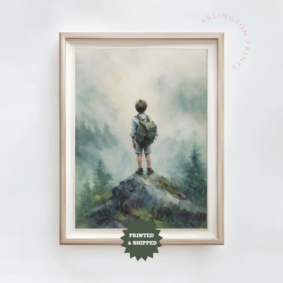 Mountain Nursery Print For Boys, Forest Landscape