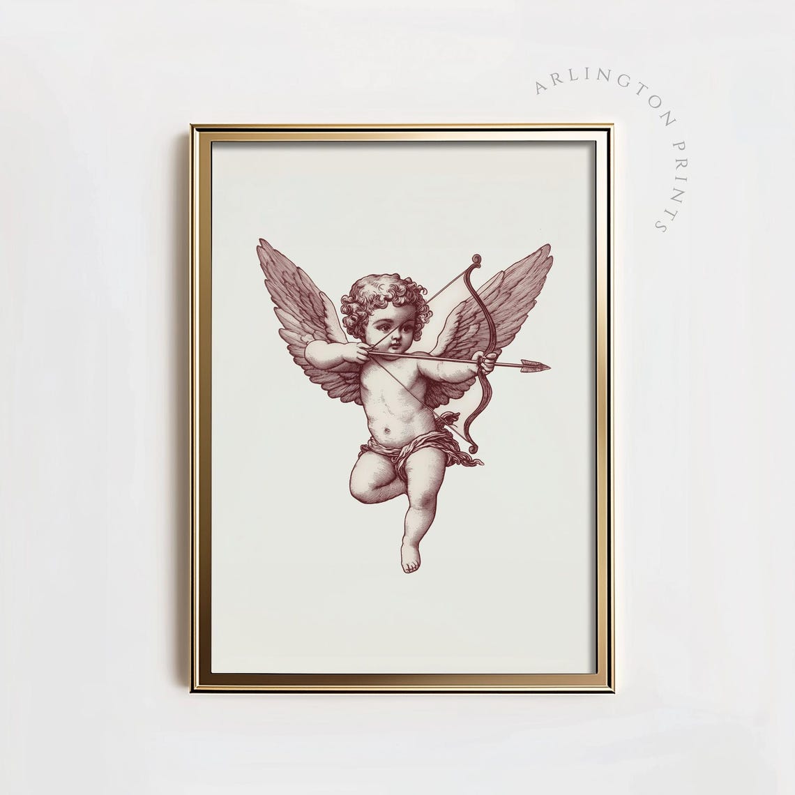 Vintage Cupid With Bow And Arrow Antique Engraving Valentines Poster