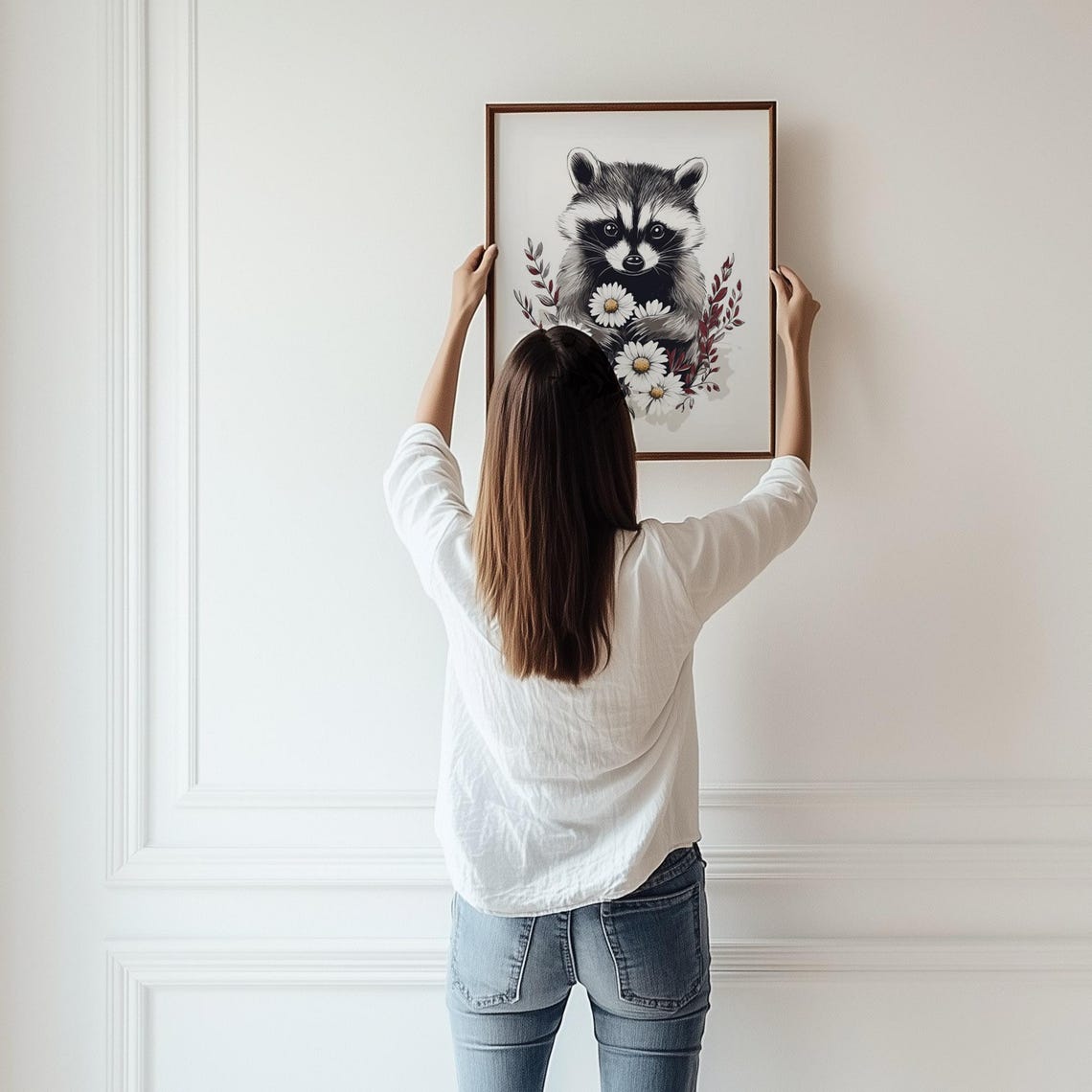 Woodland Neutral Nursery Wall Art Raccoon Sketch Art Country Farmhouse Woodland Animal Print T866 - Image 2