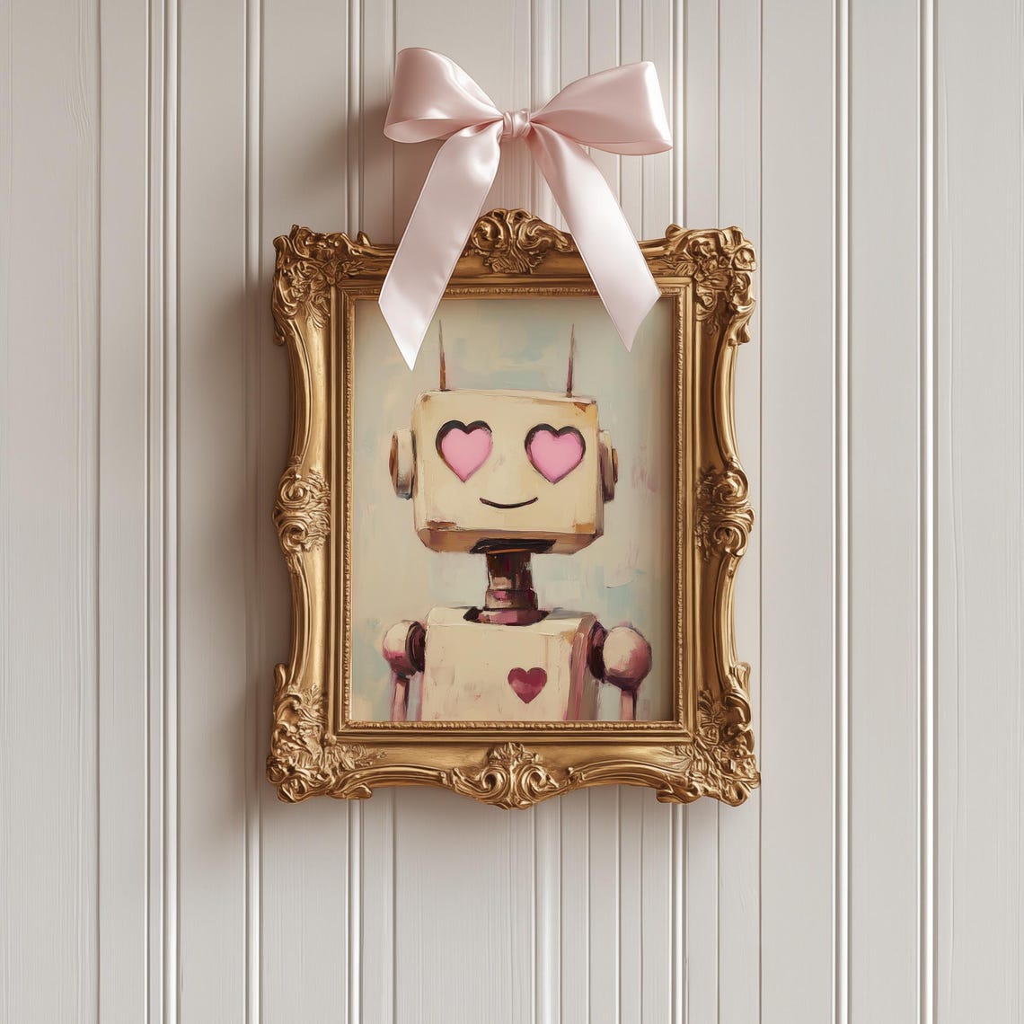 Adorable Robot With Pink Heart Eyes Valentine Nursery Wall Art - Image 4