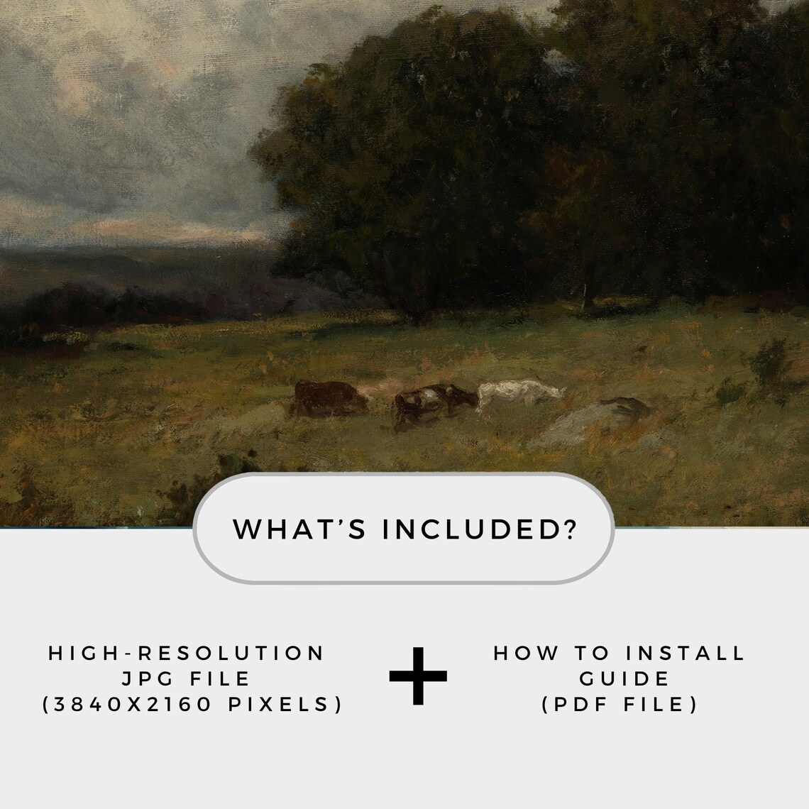 Moody Cows Grazing By Pond Dark Pasture Landscape Art Poster - Image 4