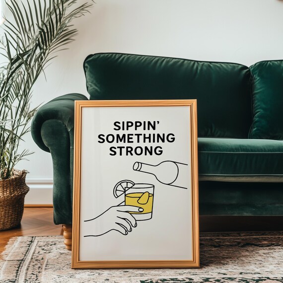 Funny Bar Wall Art, Whiskey Glass Line Art