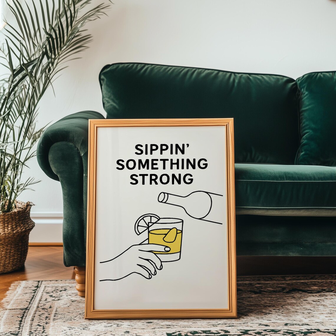 Funny Bar Wall Art, Whiskey Glass Line Art