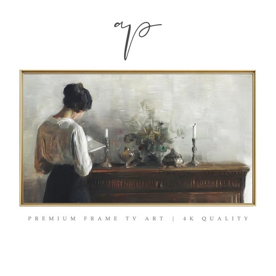 Frame Tv Art Woman Reading Art Vintage Moody Oil Painting Antique Reading Woman Interior Scene Tv Screensaver Ta154