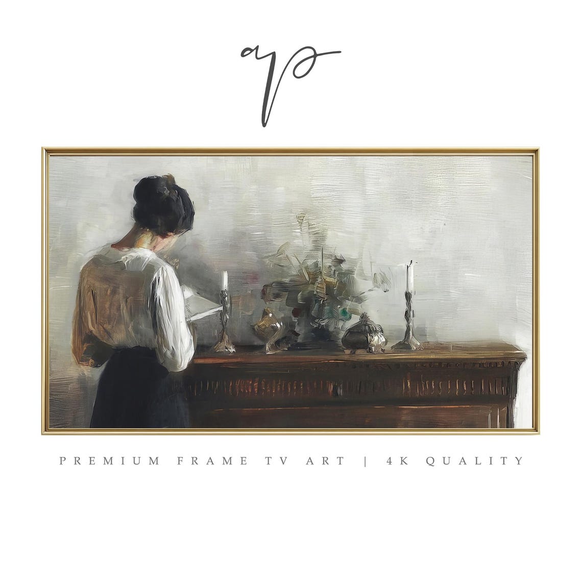 Frame Tv Art Woman Reading Art Vintage Moody Oil Painting Antique Reading Woman Interior Scene Tv Screensaver Ta154
