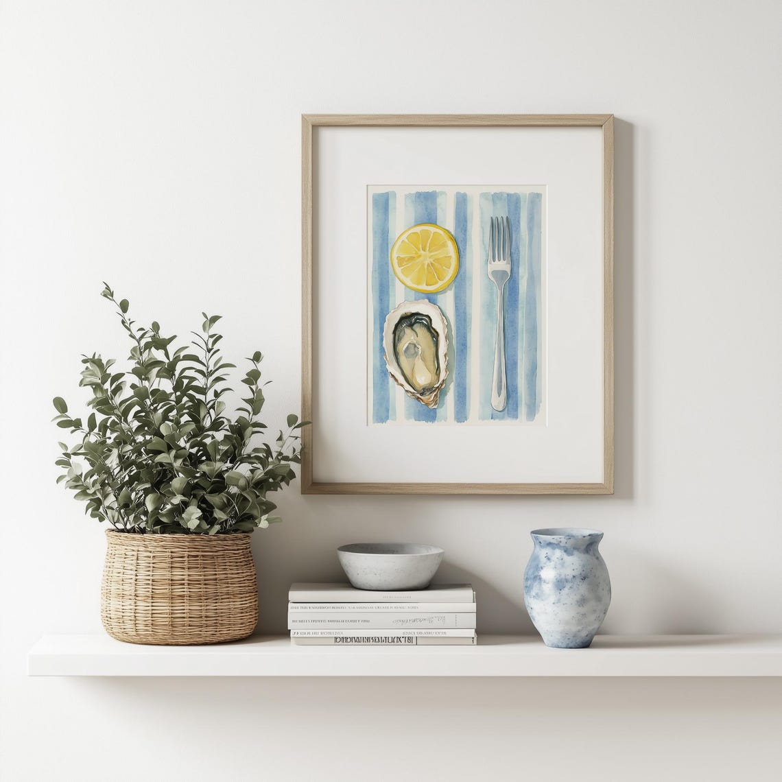 Fresh Oyster Lemon Slice Fork Coastal Chic Kitchen Art Poster - Image 2