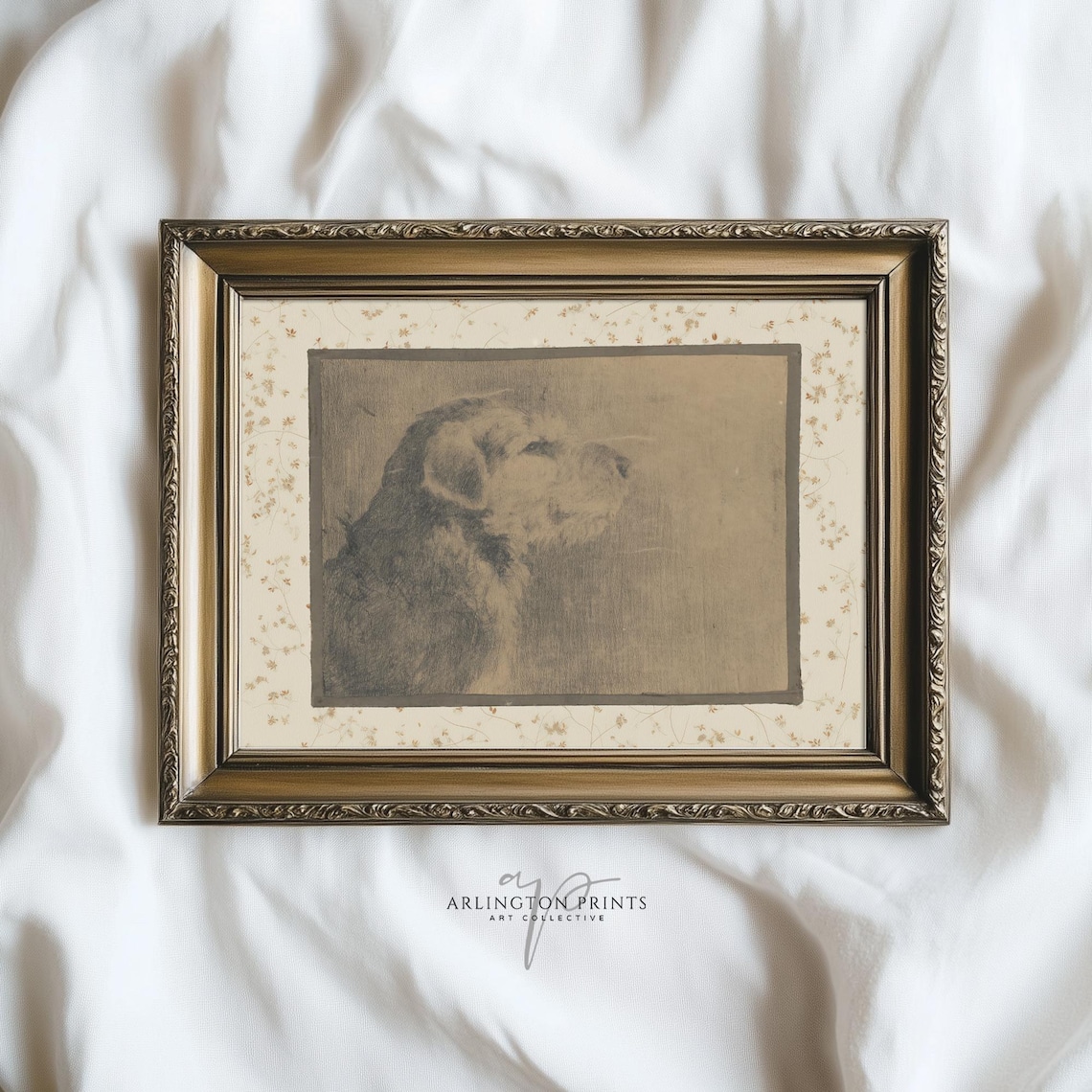 Antique Dog Sketch Vintage Sepia Puppy Etching Portrait Poster