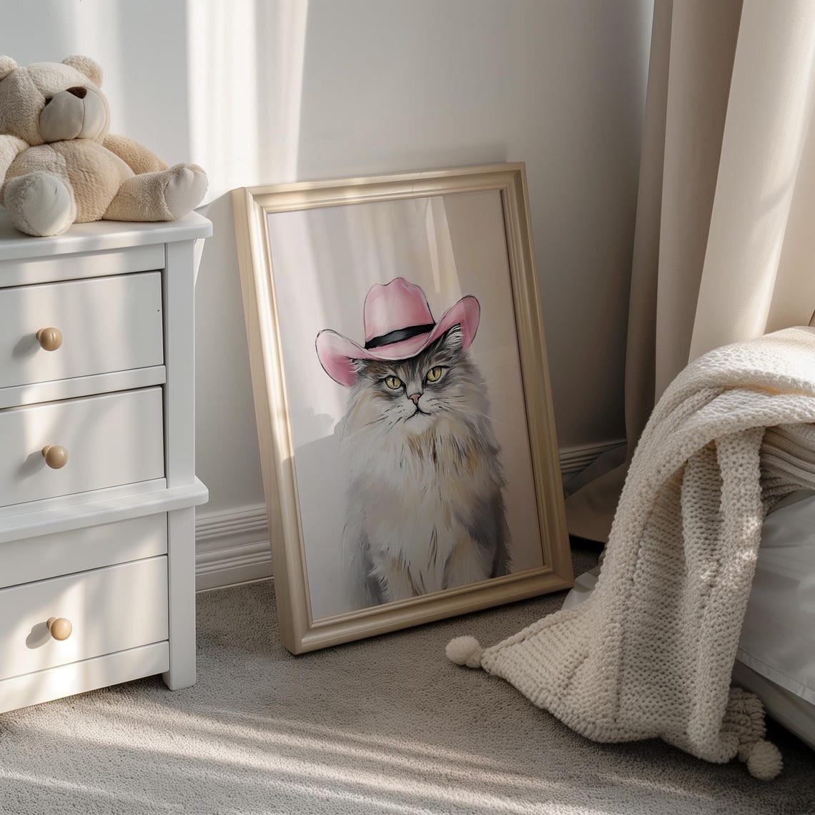 Fluffy Cat Wearing Pink Cowboy Hat Funny Western Girly Decor Poster - Image 4