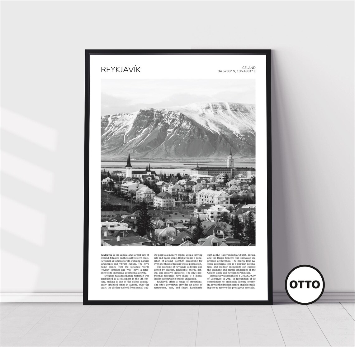 Reykjavik Travel Poster, Iceland Cityscape Art