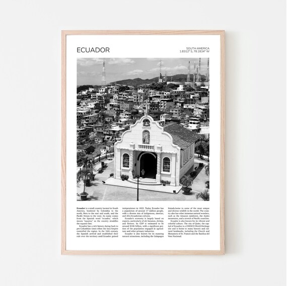 Ecuador Guayaquil Church Hilltop Black White Photo Travel Poster
