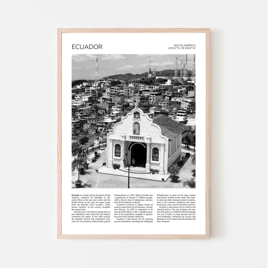 Ecuador Wall Art Santa Ana Hill Ecuador Artful Travel Poster Print Photo Church City Of Guayaquil South America