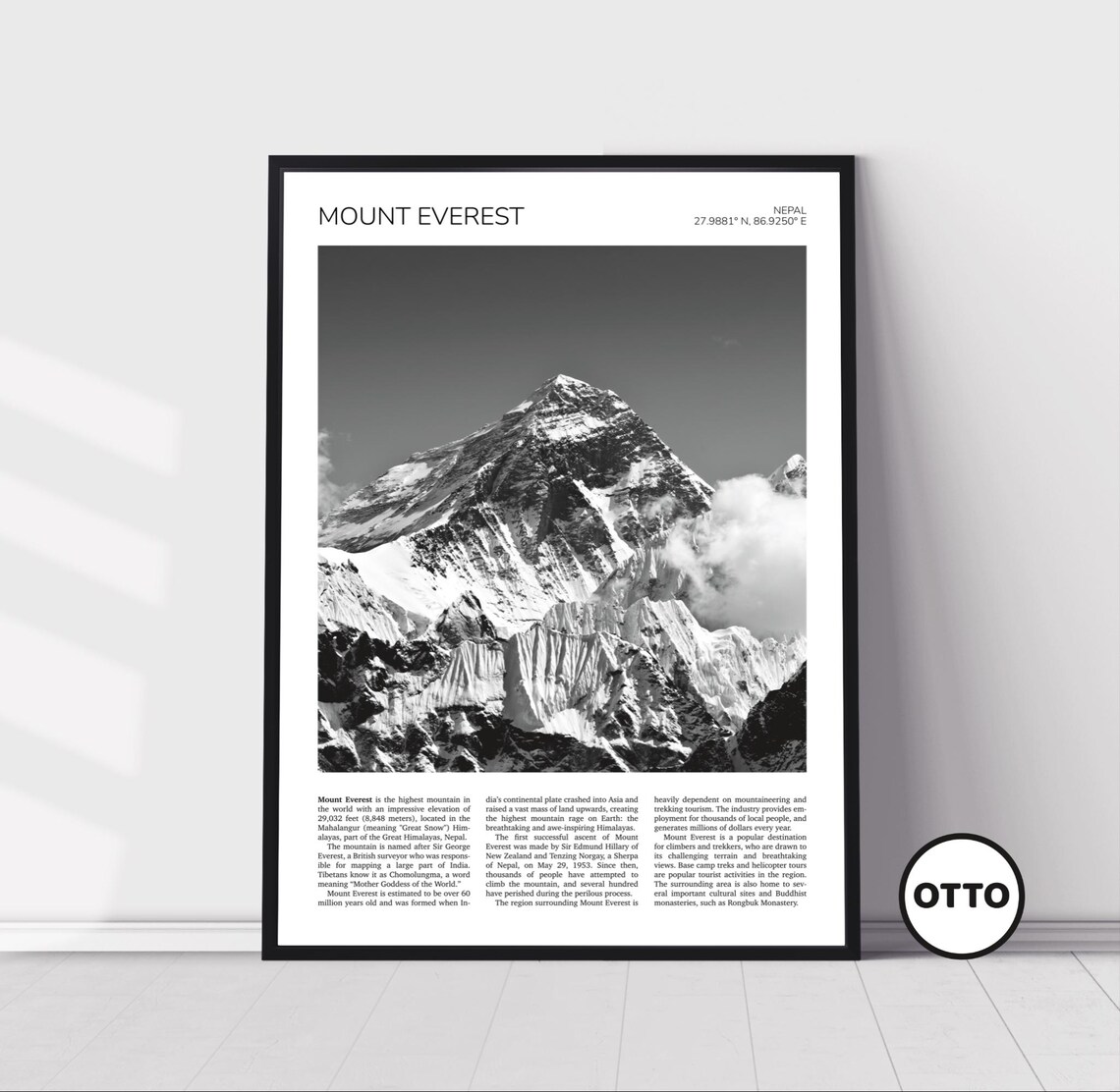 Mount Everest, Nepal Travel Poster for Mountain Walls