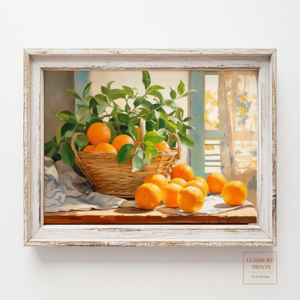 Orange Basket Still Life Farmhouse Kitchen Fruit Window Poster