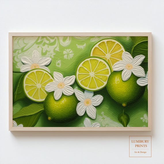 Lime Wall Art Print Citrus Kitchen Green Decor Fruit Rustic