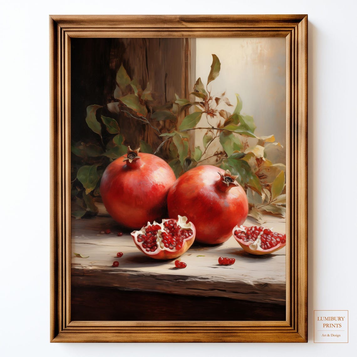 Pomegranate Wall Art Vintage Fruit Print Rustic Kitchen Decor Autumn Still Life Poster Harvest Instant