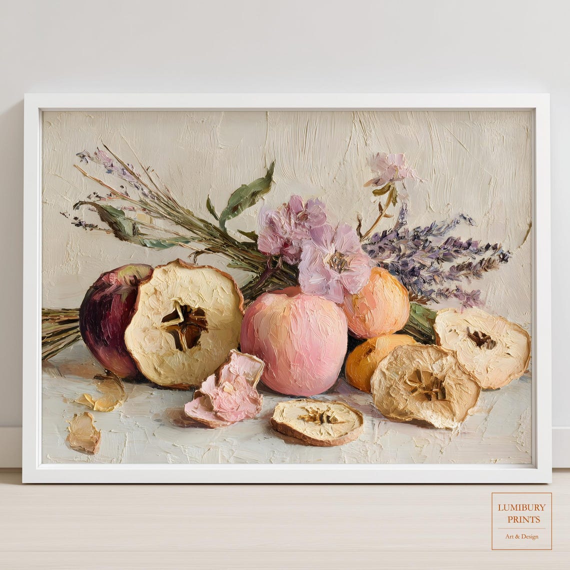Apples Flowers Still Life Impasto Oil Painting Rustic Kitchen Poster