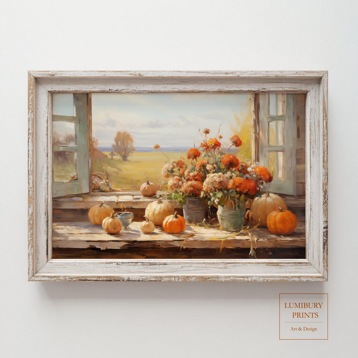 Farmhouse Halloween Decor Neutral Pumpkin Wall Art Rustic Fall Printing Flower Instant