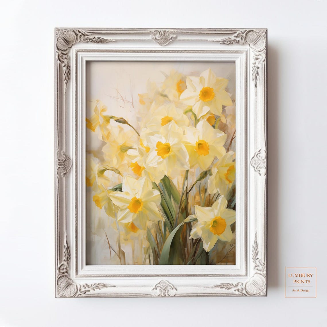 Vintage Yellow Daffodil Painting Soft Floral Spring Botanical Poster