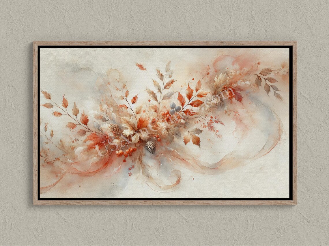 Soft Watercolor Pinecones and Autumn Leaves in Blush Tones Poster