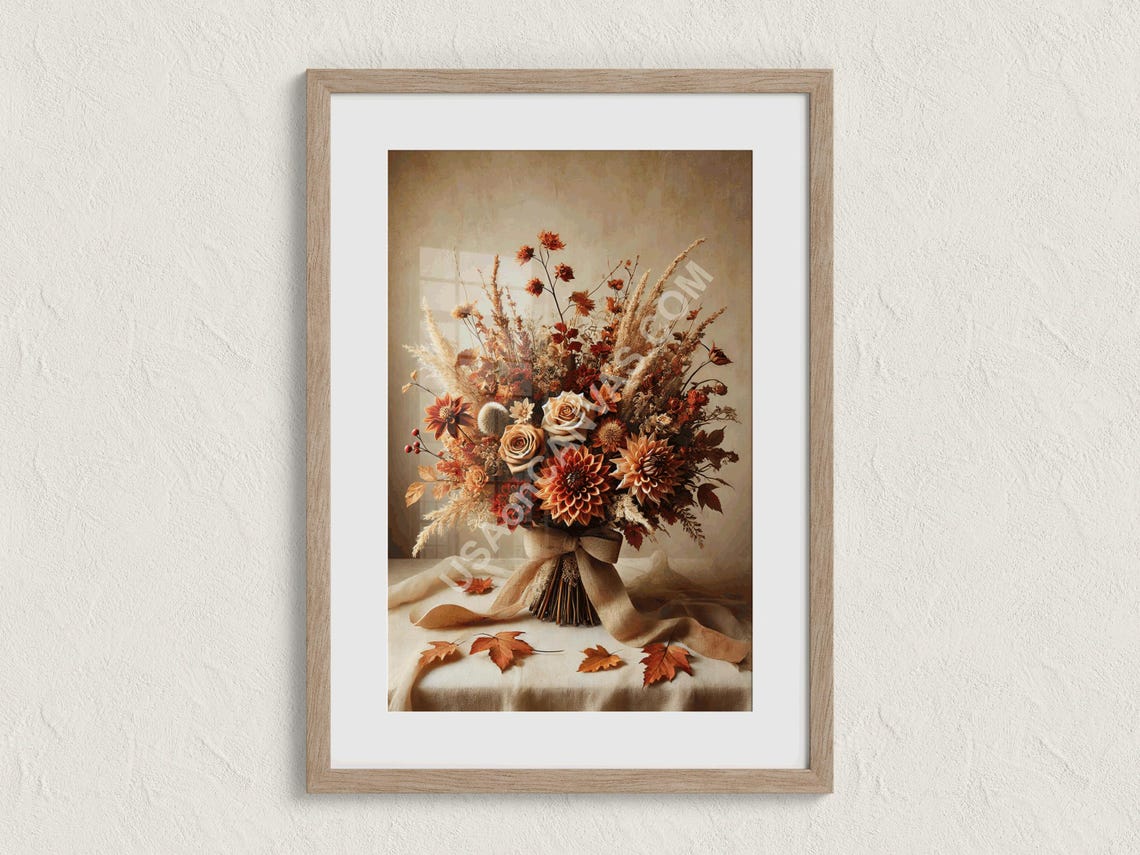 Elegant Dried Autumn Flower Bouquet Warm Earthy Tones Poster