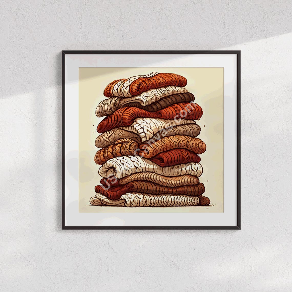 Stack Of Cozy Chunky Knit Sweaters Warm Autumn Woolen Poster
