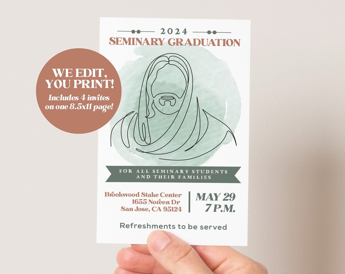 2024 Seminary Graduation Editable Invitation Printable Faith Poster