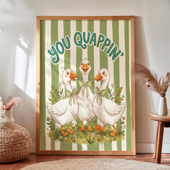 You Quappin Duck Wall Art Striped Goose Poster Funny Bathroom Decor Digital Download