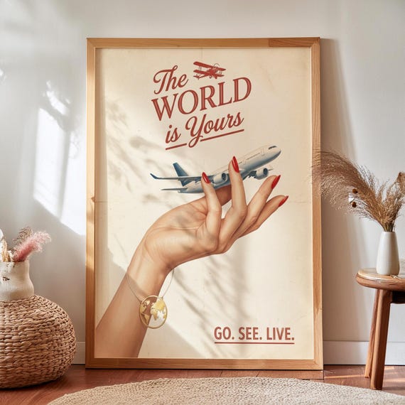 Vintage Airplane Poster Mid Century Aircraft Art Retro Travel Print Digital Download